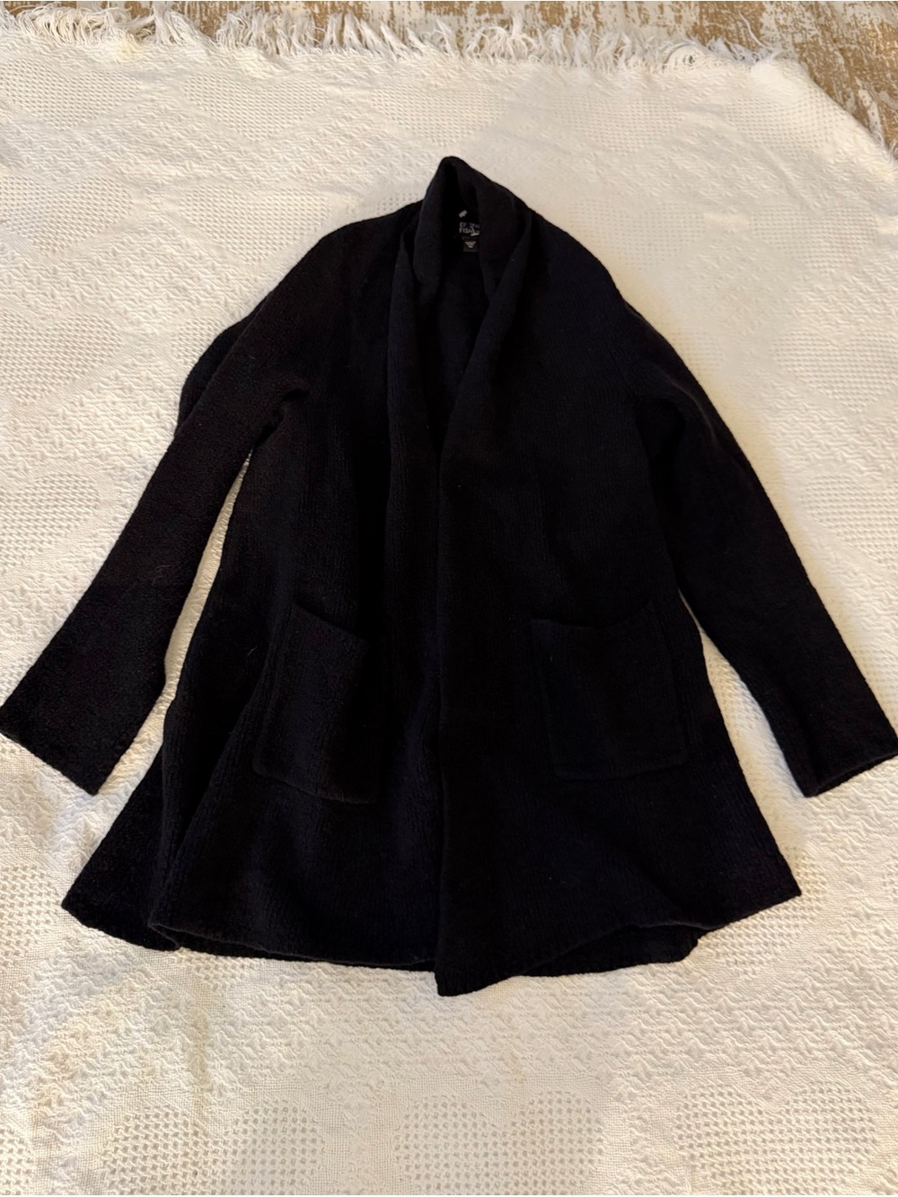 Eileen Fisher Black Open-Front wool Knit Coatigan